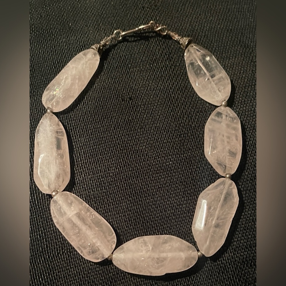 Pink Quartz Necklace with silver clasp and beads